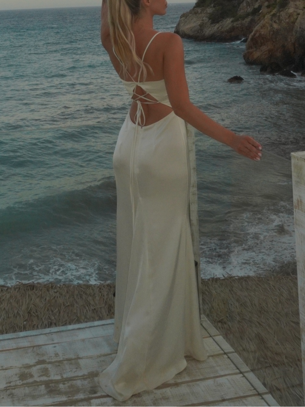 bp ivory Lace-Up Back Slip Dress